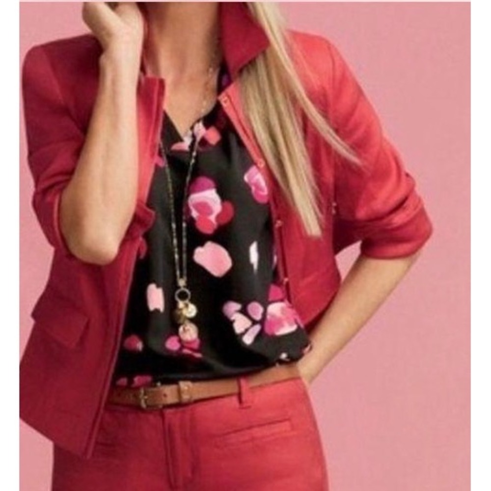 Cabi Red Linen Blend Button Front Valentine Jacket Style 5472 Womens‎ Size M
